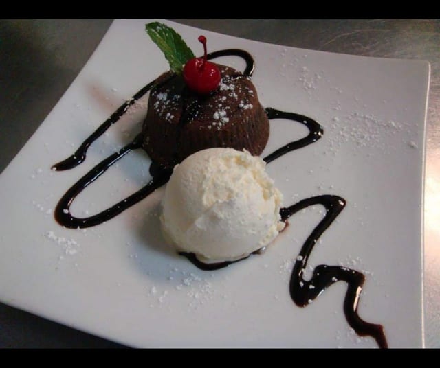Chocolate Soufflé with Ice Cream.